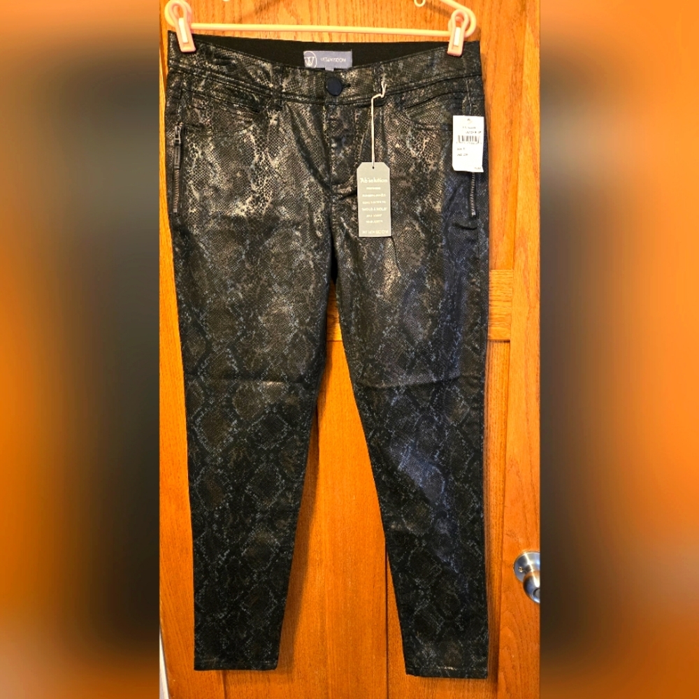 Wit & Wisdom Black and Blue Snakeskin Print Jegging Pants Size 10